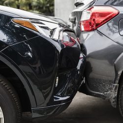 Damaged bumpers from car accident