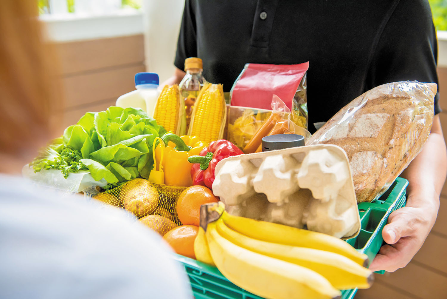 Delivery man delivering food to customer at home