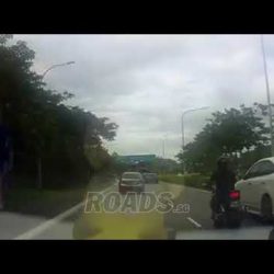 Motorcyclist goes flying after driver recklessly exits TPE and hits him
